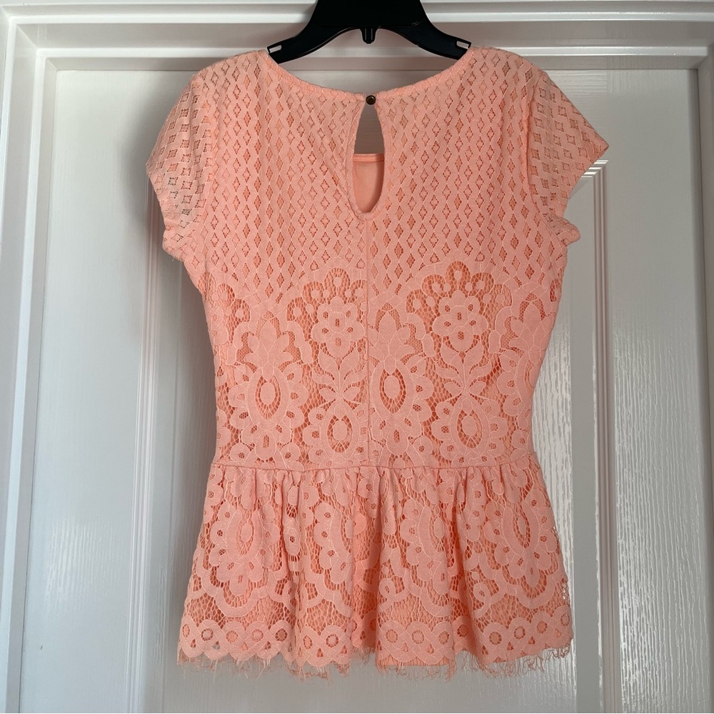 Maurices Light Peach/Coral Lace Peplum Blouse - Picture 5 of 10
